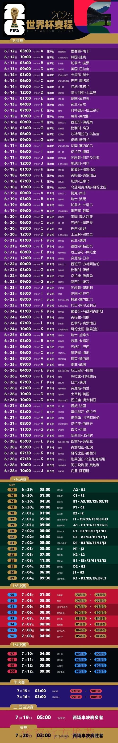 2026世界杯每日赛程官方发布实时赛程免费观看 2026世界杯每日赛程官方发布实时赛程免费观看